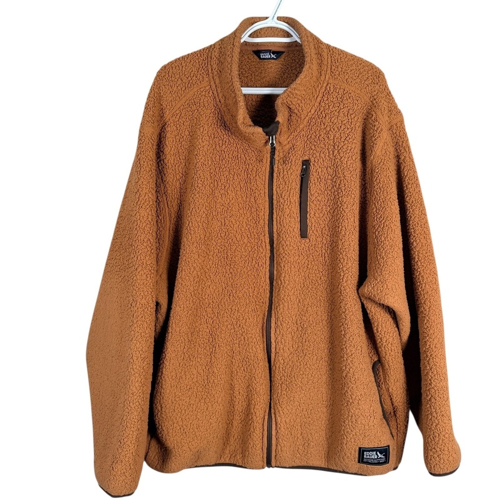 Eddie Bauer Sherpa Fleece Jacket Mens XXL Brown Full Zip Outdoor Gorpcore
